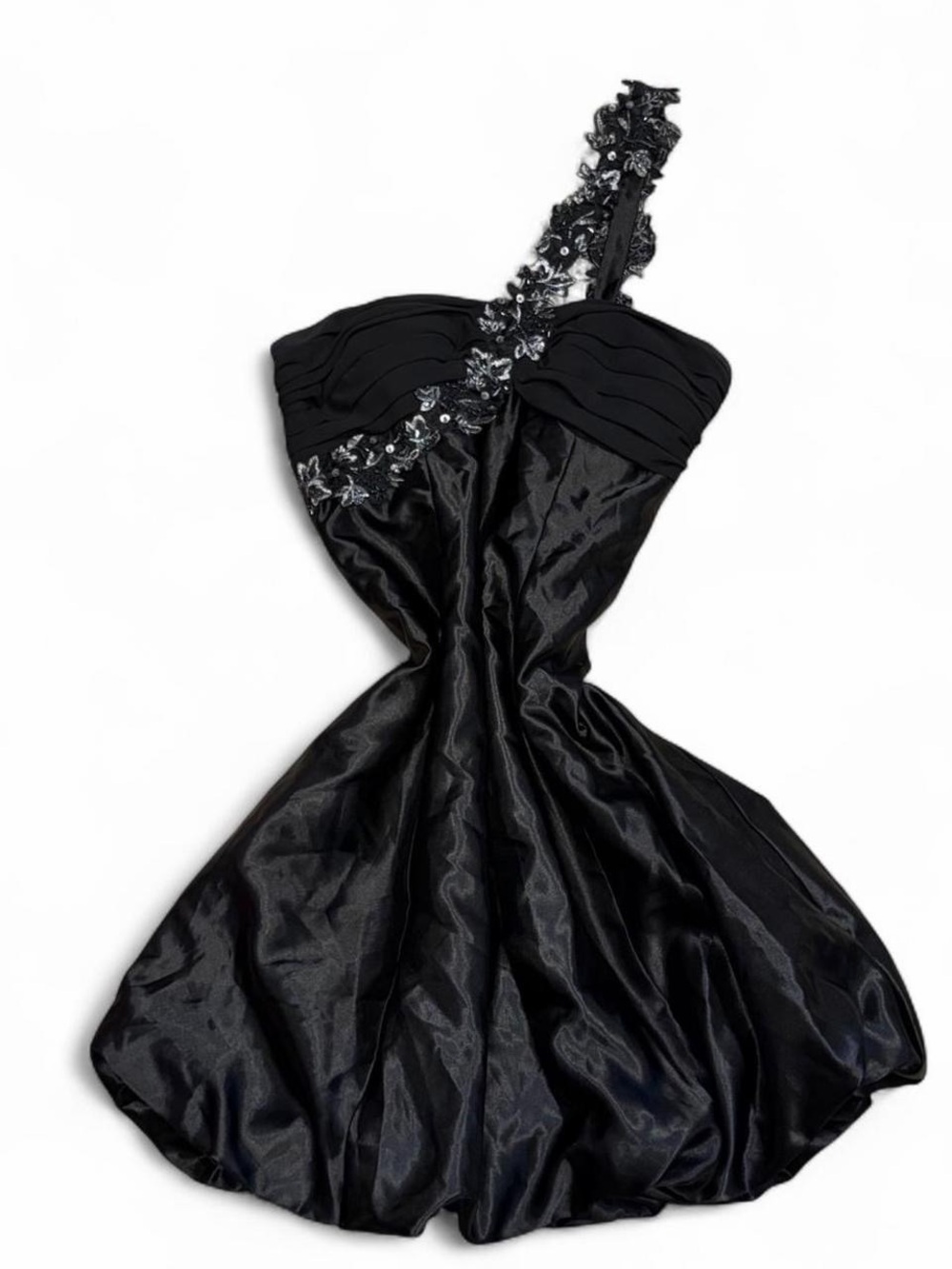 One-Shoulder Black Embellished Evening Dress